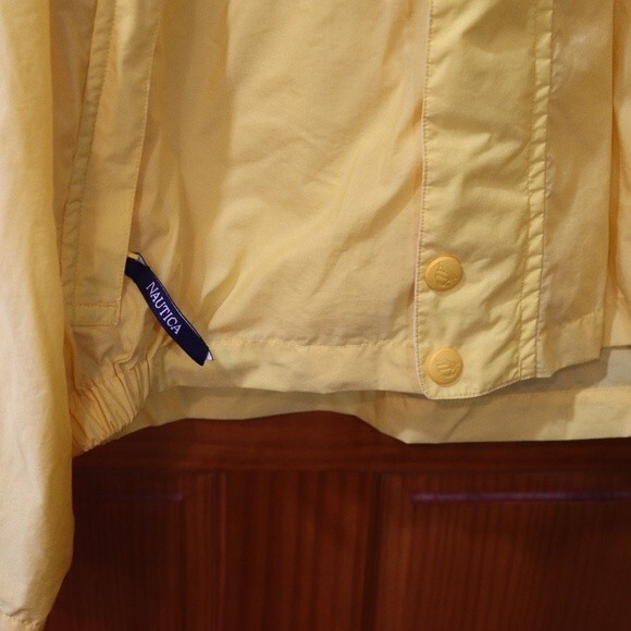 Nautica Yellow Vented Hidden Hood Nylon Windbreaker Jacket XL Preppy Sailing - Picture 11 of 16